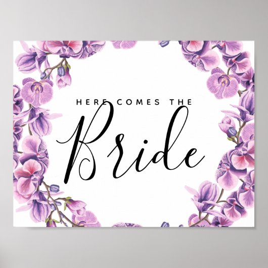 Poster fleurie violette botanique ici vient la mariée (Devant)