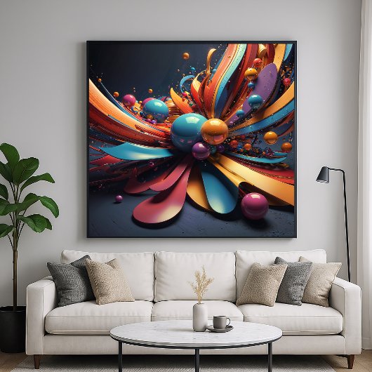 Poster Fleurir - Style d'art de rendu 3D abstrait