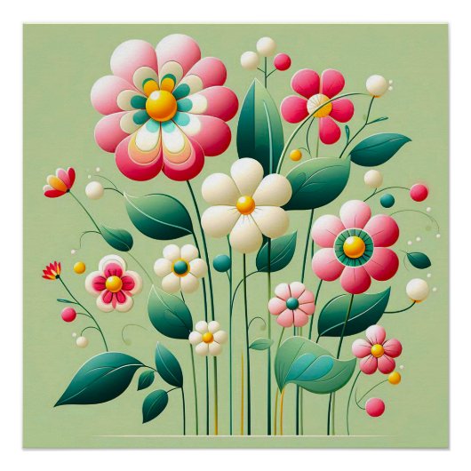 Poster Fleurs 3d colorées (Devant)
