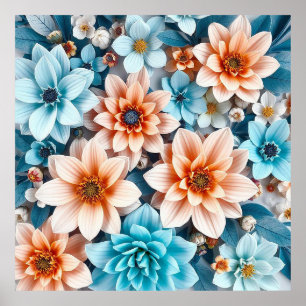 Poster Fleurs 3d colorées