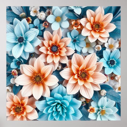Poster Fleurs 3d colorées (Devant)