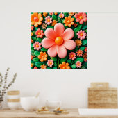 Poster Fleurs 3D colorées et stylisées (Cuisine)