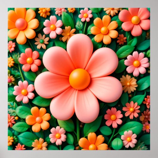 Poster Fleurs 3D colorées et stylisées (Devant)