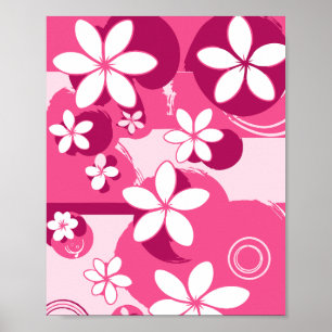 Poster Fleurs à Pétales Blancs avec Contours Roses