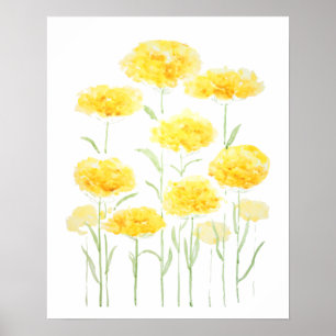 Poster Fleurs abstraites de fil jaune commun aquarelle 1