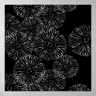 Poster Fleurs abstraites de printemps noir et blanc
