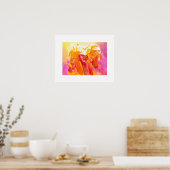 Poster Fleurs Abstraites en rose, Tangerine et Or (Cuisine)