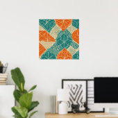 Poster Fleurs abstraites sarcelle, orange et chamois (Bureau à domicile)