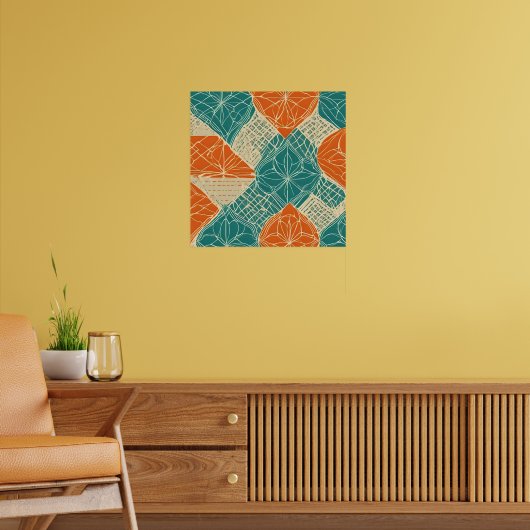 Poster Fleurs abstraites sarcelle, orange et chamois (Salon 2)