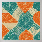 Poster Fleurs abstraites sarcelle, orange et chamois (Devant)