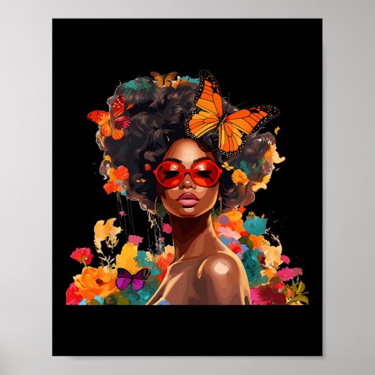 Poster Fleurs Afro Femmes Papillon Latina Afro Amérique (Devant)