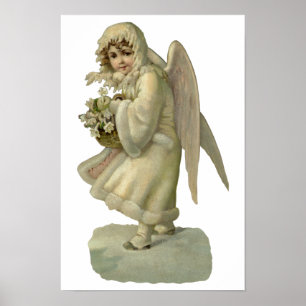 Poster Fleurs Anges de Noël Vintage, Découpe Victorienne