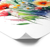 Poster Fleurs aquarelle orange violet rouge bleu (Coin)