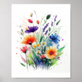 Poster Fleurs aquarelle orange violet rouge bleu (Devant)