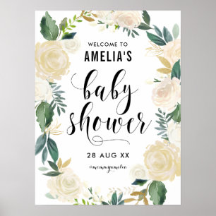 Poster Fleurs aquarelles avec Baby shower Parties scintil
