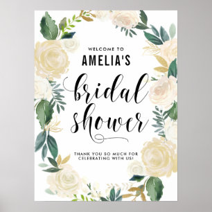 Poster Fleurs aquarelles avec fête de mariage avec paille