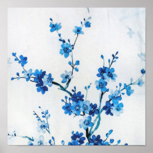 Poster Fleurs aquarelles bleues délicates belles