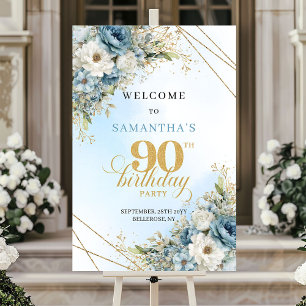Poster Fleurs aquarelles bleues poussiéreuses sereines po