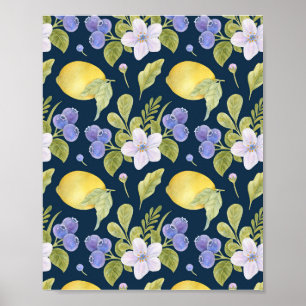 Poster Fleurs aquarelles, bleuets et aigre