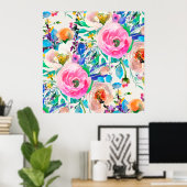 Poster Fleurs aquarelles lumineuses (Bureau à domicile)
