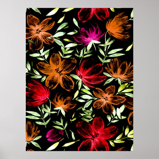 Poster Fleurs Aquarelles Rouges 3 (Devant)