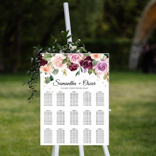 Poster Fleurs aquarelles rustiques bordeaux et gouttes d'