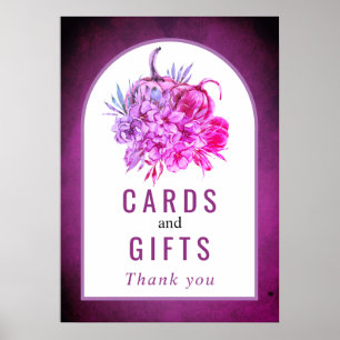 Poster Fleurs aquarelles violettes citrouilles cartes et