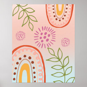 Poster Fleurs arc-en-ciel Boho Abstrait