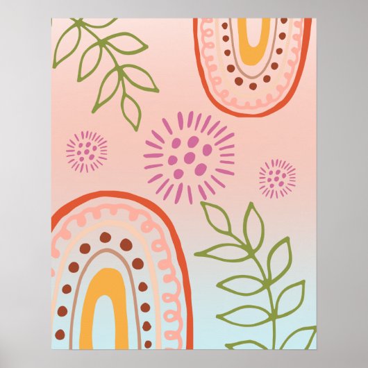 Poster Fleurs arc-en-ciel Boho Abstrait (Devant)
