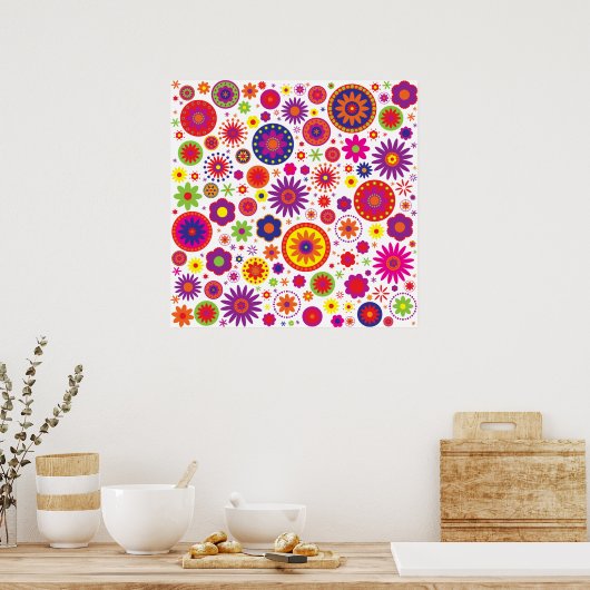 Poster Fleurs arc-en-ciel hippies (Cuisine)