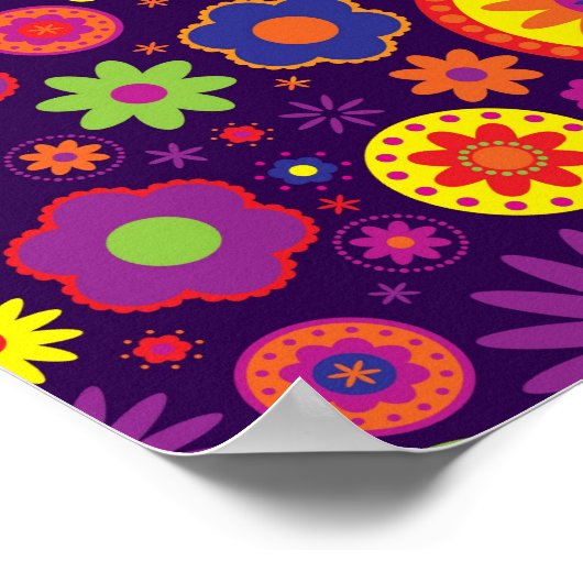 Poster Fleurs arc-en-ciel violet hippie (Coin)