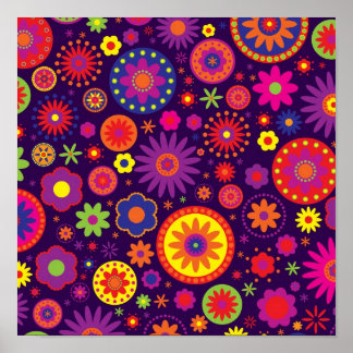 Poster Fleurs arc-en-ciel violet hippie