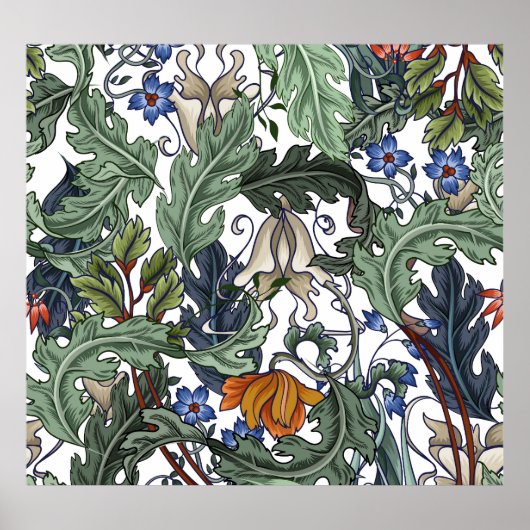 Poster Fleurs, art déco, moderne, sans soudure. (Devant)