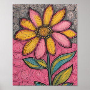 Poster Fleurs au crayon de charbon - Faisée en verre