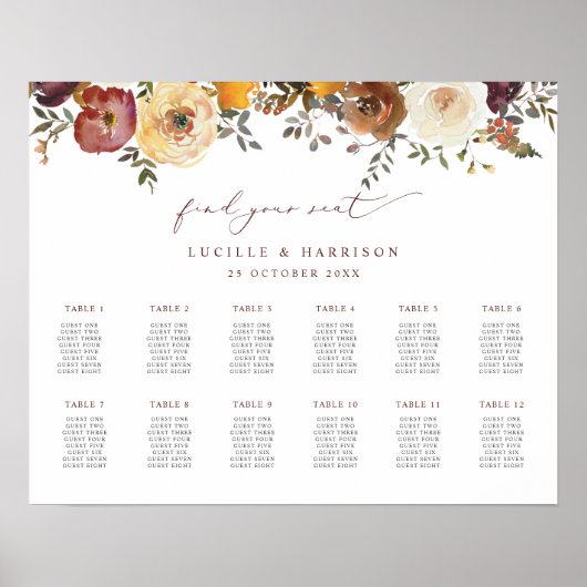 Poster Fleurs automnales Plan de siège Mariage paysager (Devant)