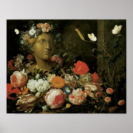 Poster Fleurs autour d'un buste classique (Devant)