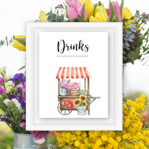 Poster Fleurs baby shower - Boissons servez-vous