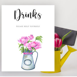 Poster Fleurs baby shower Boissons servez-vous
