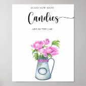 Poster Fleurs baby shower Devinez combien de bonbons (Devant)