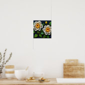 Poster Fleurs blanches Art minimal pointillisme décor (Cuisine)