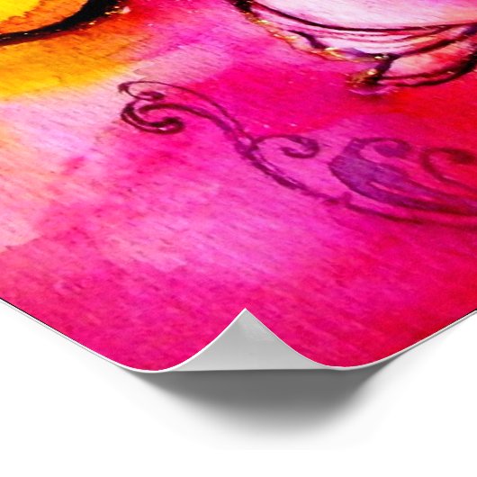 Poster FLEURS BLANCHES bleu rose (Coin)