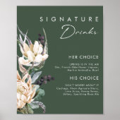 Poster Fleurs Blanches | Boissons Signature Vert Foncé (Devant)