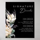Poster Fleurs Blanches | Boissons Signature Vert Foncé En (Devant)
