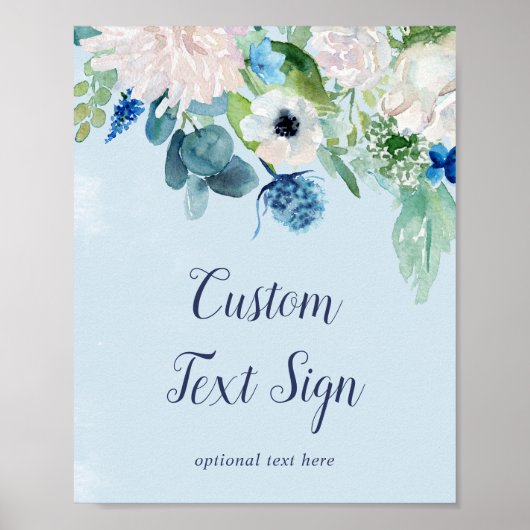 Poster Fleurs blanches classiques Baby shower bleu Texte  (Devant)