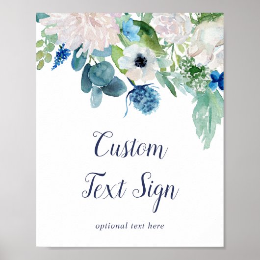 Poster Fleurs Blanches Classiques Baby Shower Panneau Tex (Devant)