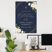 Poster Fleurs blanches crème, Bienvenue à la première com (Bureau à domicile)