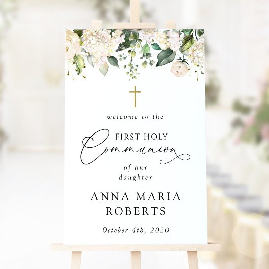 Poster Fleurs blanches crème, Bienvenue à la première com