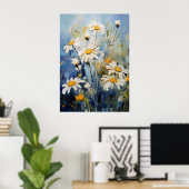 Poster Fleurs blanches de marguerite sur fond bleu | Bota (Bureau à domicile)