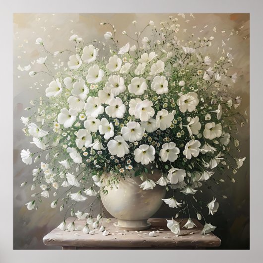 Poster Fleurs blanches délicates dans le vase (Devant)