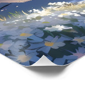 Poster Fleurs blanches entourées d'étoiles (Coin)